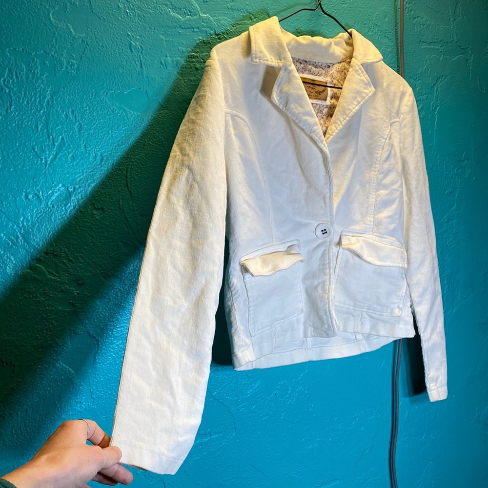 White dyeable cotton corduroy blazer jacket